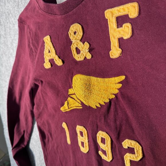 Abercrombie Fitch Long Sleeve T Shirt Mens Medium Red Maroon Y2K A&F Applique - Picture 4 of 10